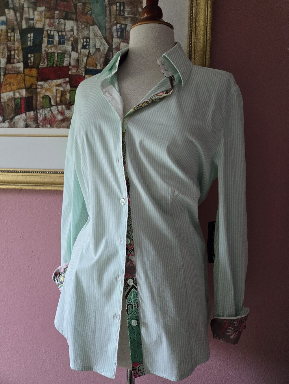 Betty Barclay Elements Green Striped Oxford Top Size M